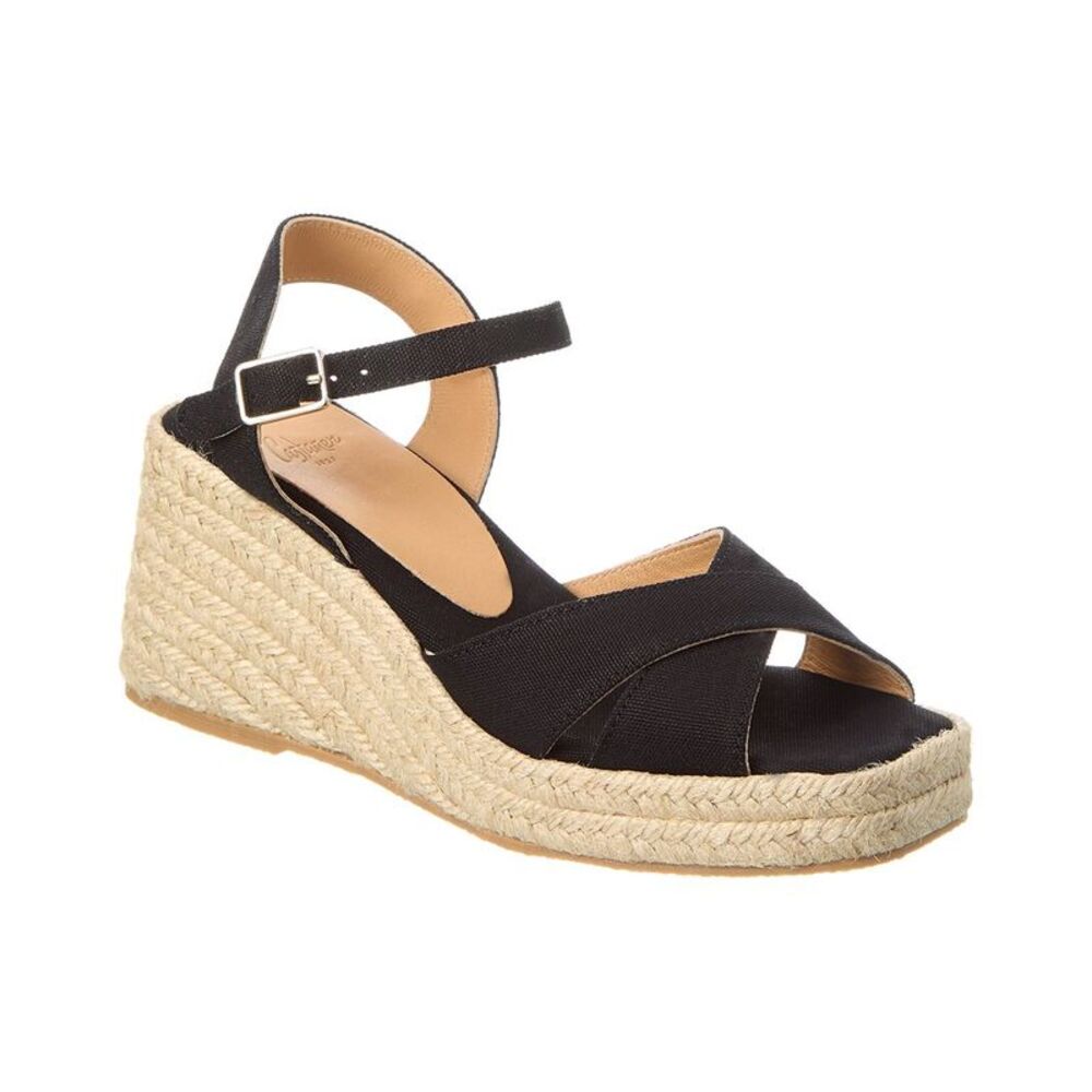 Castañer Thea Jute Wedge Sandal, Black
